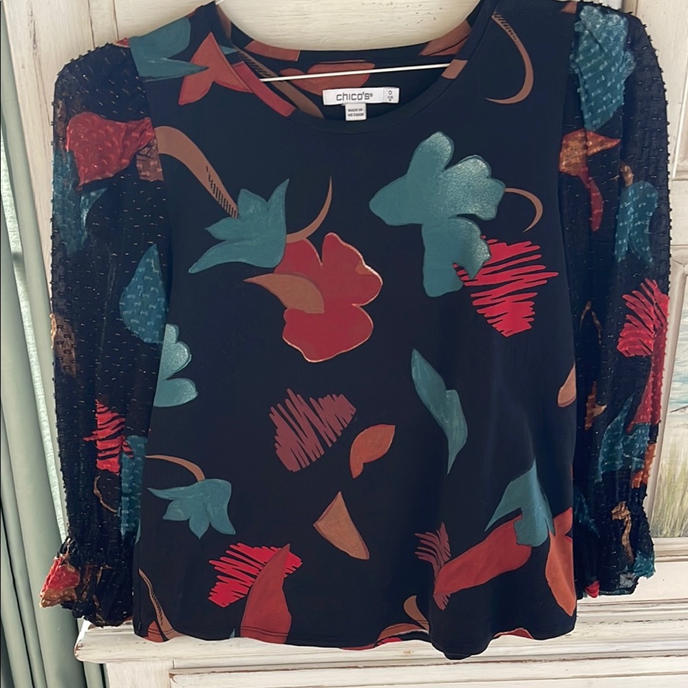 Chico's Blue Long Sleeve Boxy Blouse